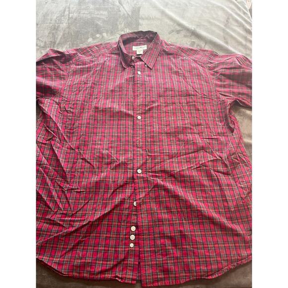 Eddie Bauer Shirt Adult XL Red Blue Plaid Long‎ Sleeve Button Front Mens - Picture 1 of 6